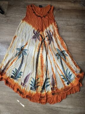 DIVINE Tie-dye Sundress With Palm Tree Print Size M